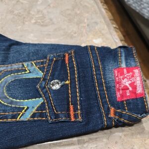 True Religion Dark Blue Jeans with Orange Stitching